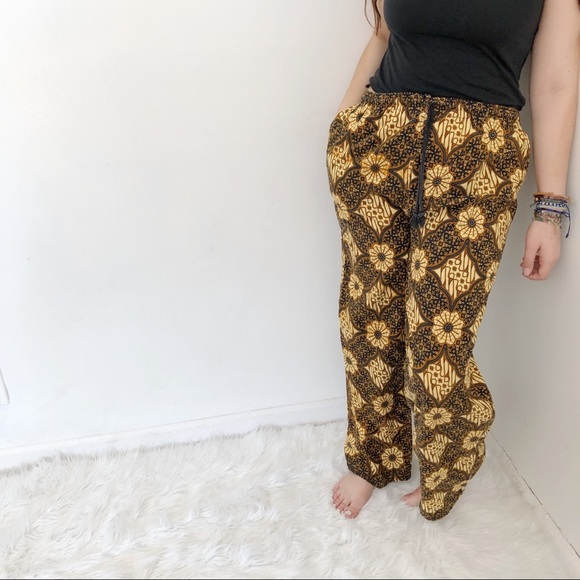 Vintage Pants - Vintage African Print Draw String Pants SzM